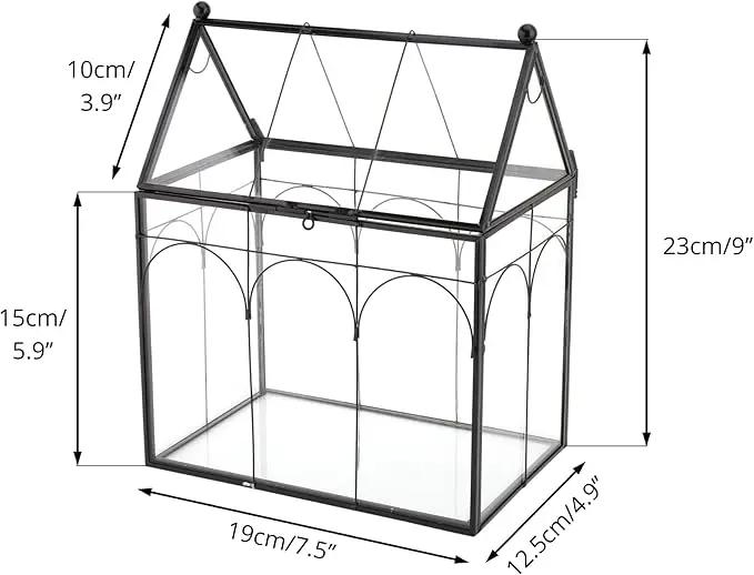 NCYP Glass Terrarium with Lid for Cacti, Succulents, Small Plants - 7.5 x 4.9 x 9 inches Closed Geometric Planter Box - Home Indoor Tabletop House Shape Decorative, Black (Terrarium Only) by GreenHaven Gardens