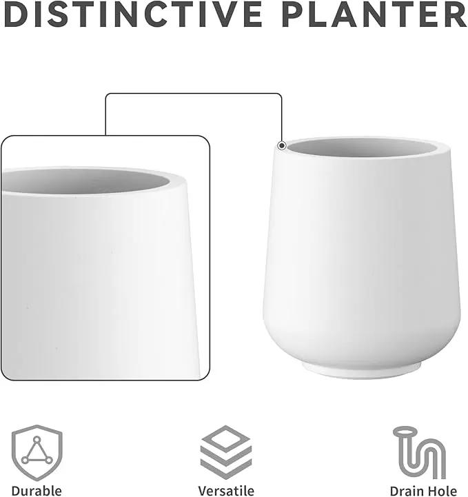 Kante 15.3"+11.6"+8.2" Dia Round Concrete Planter, Large Outdoor Indoor Planter Pots Containers with Drainage Holes and Rubber Plug for Home Garden Patio, Pure White by GreenHaven Gardens