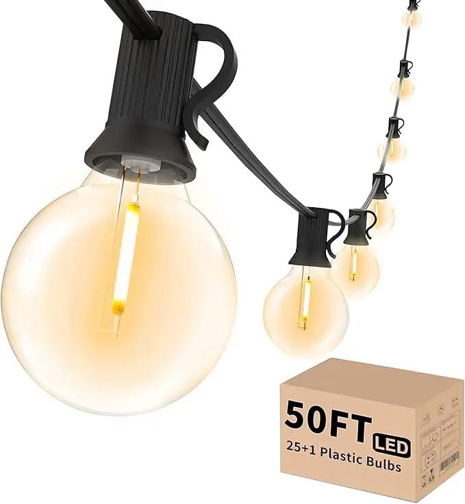 Svater Outdoor String Lights 50 FT, Patio LED Lights Outside with 26pcs Bulbs, Waterproof Shatterproof Hanging Globe Light Connectable for Bistro Cafe Backyard Balcony Warm White by GreenHaven Gardens