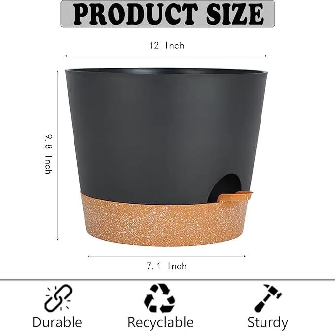 Plant Pots Self Watering Planters with Drainage Hole and Reservoir Large Flower Planting Pots for Indoor Outdoor Plants Plastic Succulent Pot Gift Idea 2 * 12Inch by GreenHaven Gardens