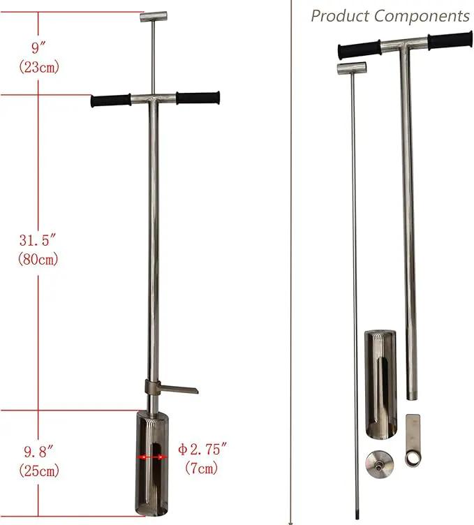 INTBUYING 40’’ Soil Sampler Probe Soil Test Probe with 9.8’’Sample Ejector and Foot Pedal T Rubber Handle Stainless Steel 2.7'' Dia for Soil Sampling Lawn Garden Farm by GreenHaven Gardens