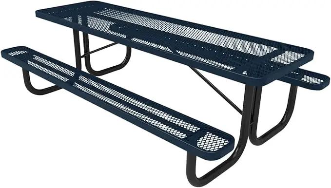 Coated Outdoor Furniture Heavy-Duty Portable Outdoor Picnic Table, Thermoplastic Coated Expanded Metal Commercial-Grade Patio Dining Furniture Made in America (8ft Rectangular, Dark Blue) by GreenHaven Gardens