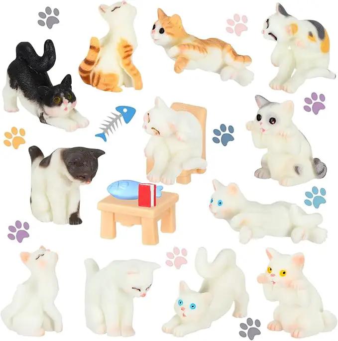 CLYTTE Miniature Cat Figurines for Cat Lovers, Lovely Cute Small Cat Figures Decor, Fairy Garden Tiny Kitten Statue Set Succulent, Mini Terrarium Animal Statues Ornaments for Home Decoration by GreenHaven Gardens