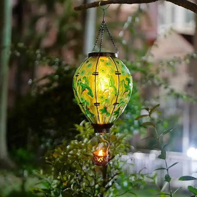 Starsoul Extra Large Solar Hot Air Balloon Lantern with Flame Hummingbird Glass Outdoor Hanging Hot Air Balloon Solar Light Waterproof Garden Patio Yard Party Decorations by GreenHaven Gardens