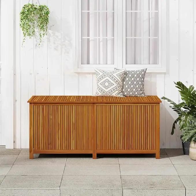 vidaXL Outdoor Storage Box, [Load Capacity Gallon] Deck Box with Gas-Lift Lid, Storage Chest with Water-Resistant Zippered Bag Inside, 68.9''x31.5''x29.5'', Solid Acacia Wood by GreenHaven Gardens