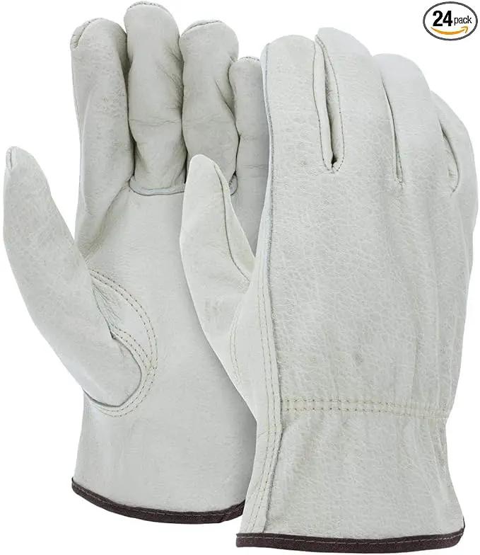 ATERET 12 Pairs Large Heavy Duty Durable Cowhide Leather Work Gloves I Driver Gloves for Truck Driving, Warehouse, Gardening, Farming by GreenHaven Gardens