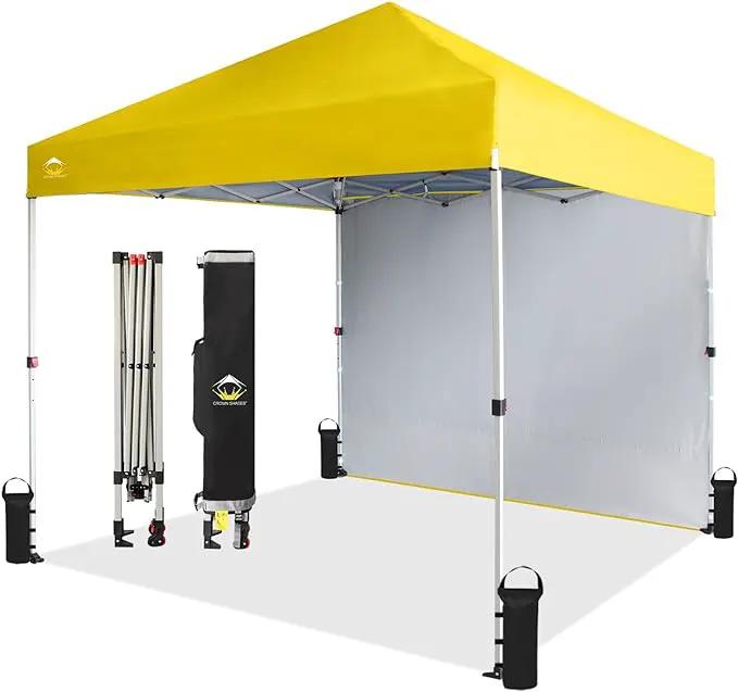CROWN SHADES 8x8 Pop Up Canopy with 1 Side Wall - Beach Tent with One Push Setup - Outdoor Sun Shade for Events, Parties, Camping - Gazebo with STO-N-Go Cover Bag (Yellow) by GreenHaven Gardens