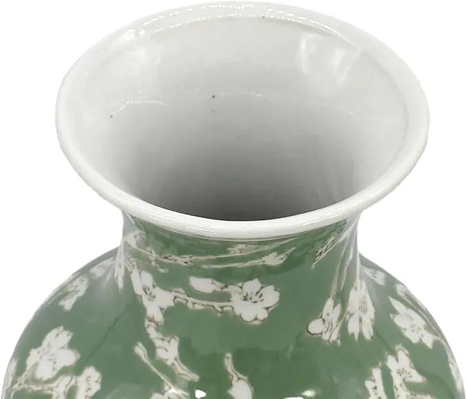 Galt International Floral Chinoiserie Ceramic Vase 14" - Green Sakura Hand Painted Antique Style Porcelain Flower Bottle Fishtail Porcelain Chinese Vase for Home Decor Centerpiece by GreenHaven Gardens