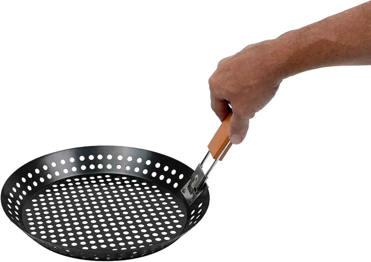 12" Non-Stick Grilling Skillet, Large Strainer with Removable Handle For Deep Frying Fried Food, Seafood & Vegetables, Grilling Basket for Indoor, Outdoor BBQ, Grill & Restaurants - Mr. Bar-B-Q 06750X by GreenHaven Gardens