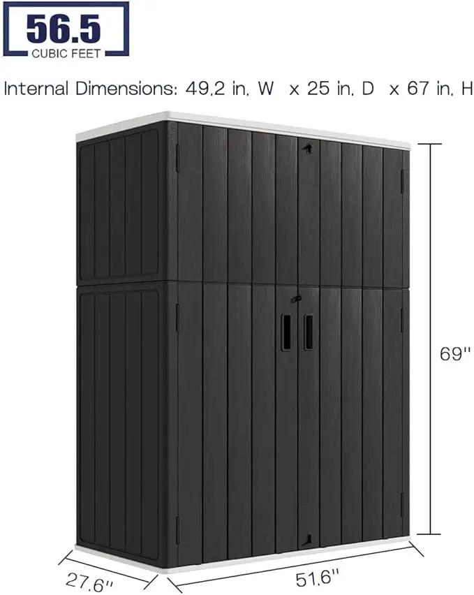 KINYING Outdoor Vertical Storage Shed,57 Cu.ft Outdoor Storage Cabinet Waterproof,Resin Sheds & Outdoor Storage Clearance for Garden,Patio,Backyard,Lockable (Black) by GreenHaven Gardens