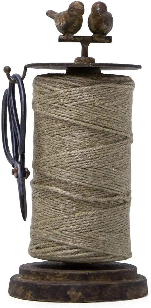 SOFFEE DESIGN Vintage Jute Twine Holder with Scissors for Garden Farmhouse Kitchen Counter Antique Twine Set Birds Rustic Black by GreenHaven Gardens
