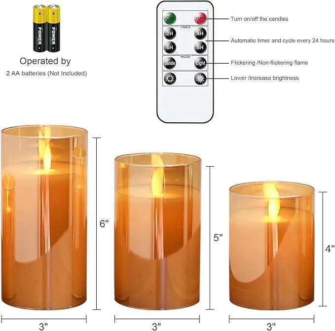 Glass Flickering Flameless Candles with Remote Timer, LED Pillar Candles Battery Operated with 3D Realistic Wick, Real Wax Fake Candles Home Decor for Wedding Festival Party(Gold) by GreenHaven Gardens