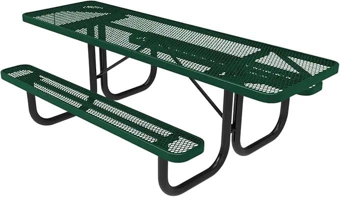 Coated Outdoor Furniture Heavy-Duty Portable ADA-Compliant Outdoor Picnic Table, Expanded Metal Patio Dining Furniture Made in America (8ft Rectangular, Both-Side Handicap, Textured Green) by GreenHaven Gardens