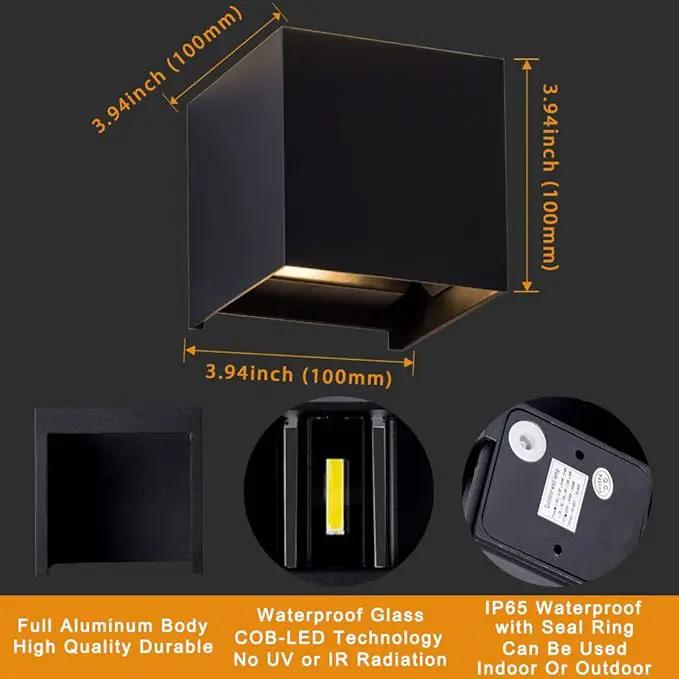 LANFU LED Aluminum Waterproof Outdoor Wall Sconce, 100-277V 3000K Outdoor Cube Square Wall Light Warm Light 2 LEDs Black 6W Outside Wall Lights for House Patio by GreenHaven Gardens