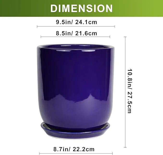 10 Inch Plant Pot - Ceramic Pot for Indoor Plants Large Planter Modern Outdoor Flower Pot with Drainage Hole and Saucer for Home Patio Decor Blue by GreenHaven Gardens