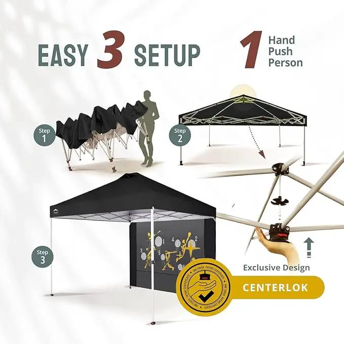 CROWN SHADES 10x10 Pop Up Canopy Tent with Game Netting - Beach Tent with One Push Setup - Outdoor Sun Shade for Events, Parties, Camping with STO-N-Go Cover Bag, Silver Coated Top, Black by GreenHaven Gardens