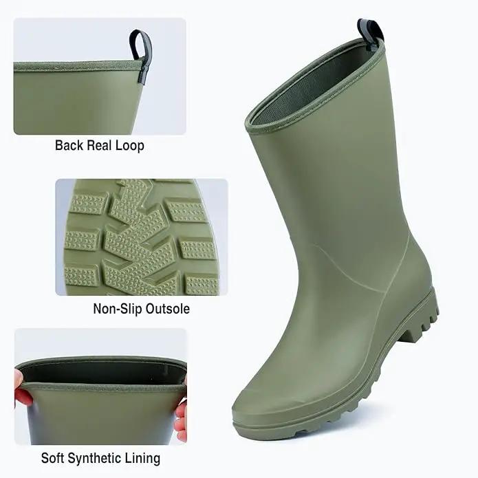 Mid Calf Rain Boots Women Waterproof PVC Womens Rubber Rain Boot Seamless Rain Footwear Outdoor Garden Work Walking by GreenHaven Gardens