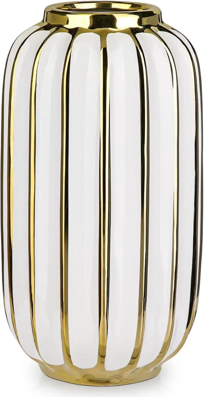 Briful Gold Plated Lantern Ceramic Vase Home Decor Creative Design Porcelain Decorative Flower Vase 11.02'' White Ceramic Vases for Wedding Anniversary Decoration by GreenHaven Gardens