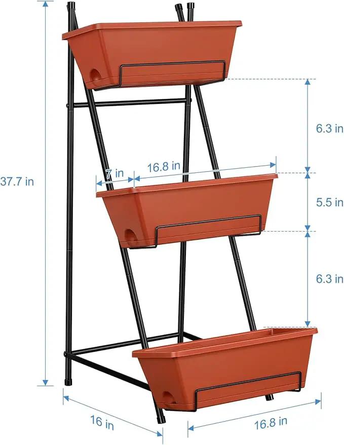 Vertical Raised Garden Bed Outdoor 3 Tiered Garden Planters Standing Elevated Planter Box with Drainage Holes for Plants Herbs Flowers Vegetables Brick Red by GreenHaven Gardens