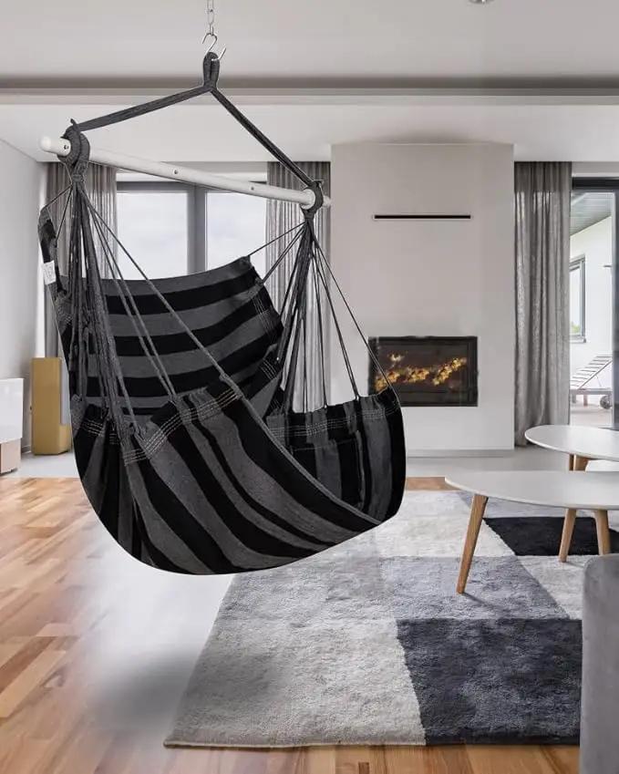 ADVOKAIR Hammock Chair Swing (500 lbs Max) - Hanging Hammock Chair Rope Swing Indoor for Bedroom, Outdoor, Patio, Bedroom, Porch, Deck - Sturdy Steel Bar with Anti-Slip Safety Rings by GreenHaven Gardens