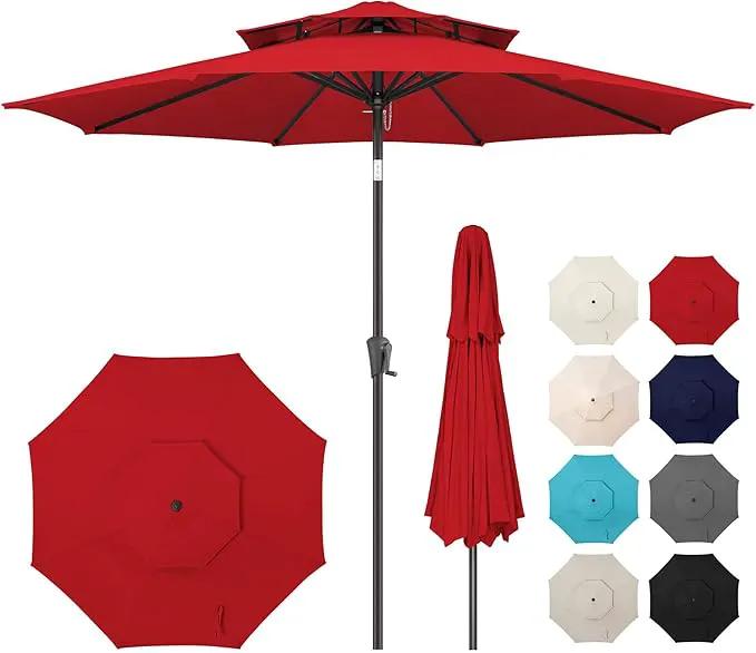 9ft Outdoor Patio Umbrella - 2 Tiers Table Umbrella Waterprool UV Protection, Sombrillas de Patio with Push Button Tilt&Crank, Sun Umbrella for Pool, Porch, Garden, Backyard(Red) by GreenHaven Gardens