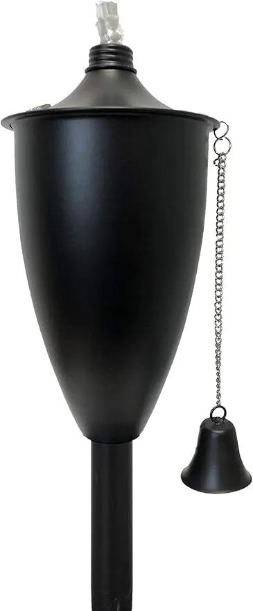 Set of 4, Elegant Premium Metal Torch, 53" Tall- Tiki Style/w Snuffer, Fiberglass Wick & Large 20oz Oil Lamp, Patio Decorations Outdoor (Large Smooth Black) by GreenHaven Gardens