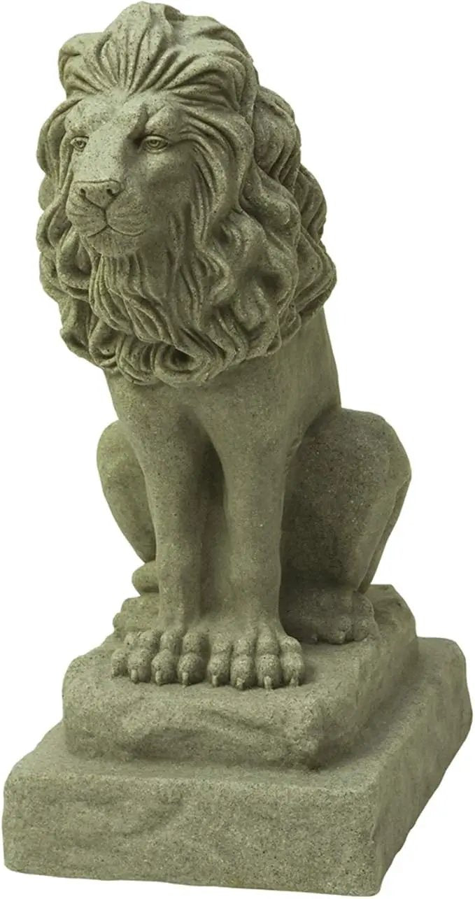 EMSCO Group Guardian Lion Statue – Natural Sandstone Appearance – Made of Resin – Lightweight – 28” Height by GreenHaven Gardens