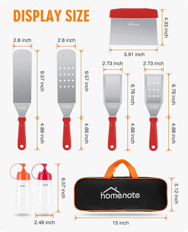 HOMENOTE Griddle Accessories Kit, Exclusive Griddle Tools Spatulas Set for Blackstone - 8 Pcs Commercial Grade Flat Top Grill Accessories - Great for Outdoor BBQ, Teppanyaki and Camping, Red by GreenHaven Gardens