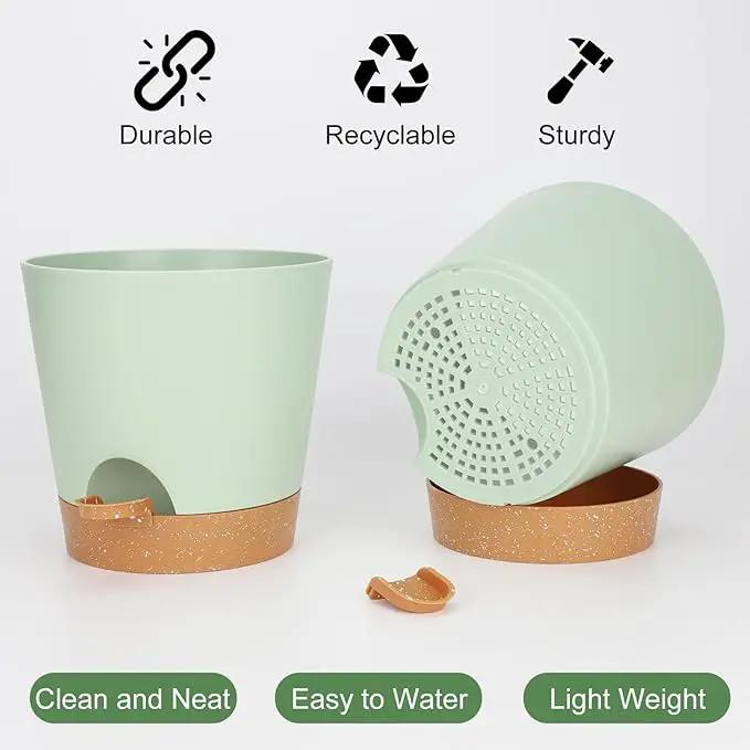 8-Inch Plant Pots, Self-Watering Planters with Drainage Holes & Saucers for Indoor and Outdoor Plants (2-Pack, Green) by GreenHaven Gardens