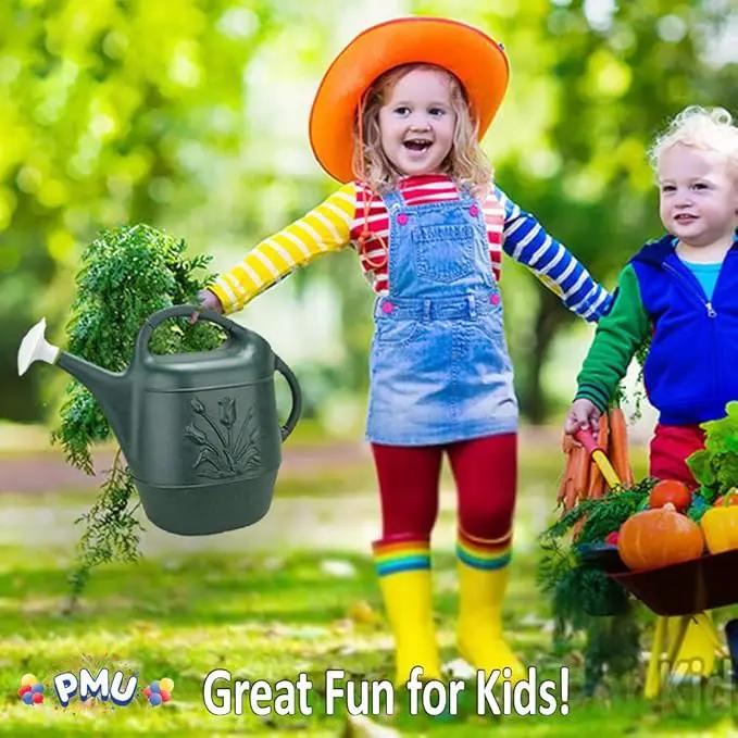 PMU 2 Gallon Watering Can - Garden Watering Can for Indoor & Outdoor Plants - Plastic Water Can with Detachable Sprinkler Head - Large Water Pot, Made in USA - Hunter Green Pkg/6 by GreenHaven Gardens