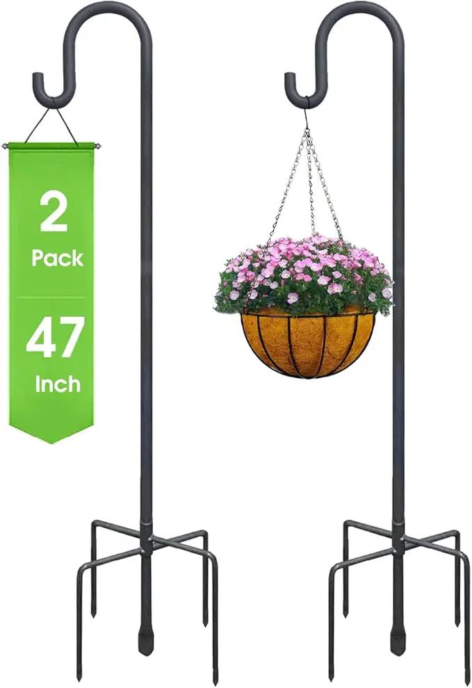 Highpro Shepherd Hook for Outdoor 47 Inch Bird Feeder Hanger Heavy Duty for Hummingbird Feeder Hanger Stand with 5-Prong Base for Lanterns, Wedding (2 Packs) by GreenHaven Gardens