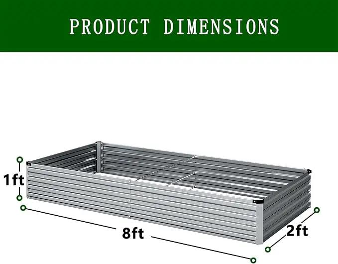 2 Pcs 8×2×1FT Galvanized Raised Garden Bed，Metal Planting Box for Outdoor Vegetable, Herb,Planter Gardening (Silver) by GreenHaven Gardens