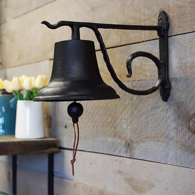NACH Rustic Cast Iron Doorbell, Small Door Bells for Homes, Dinner Bell, Small Bell, Kitchen Door Bell, Antique Black Doorbell, 8.5x5x6.5 Inches, JS-90-091 by GreenHaven Gardens