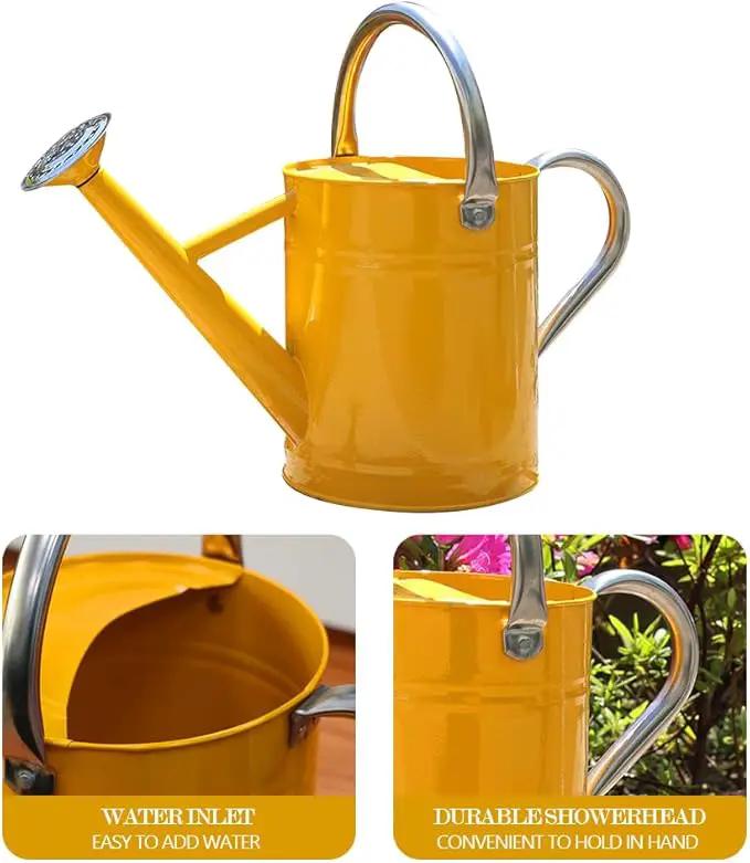 Metal Watering Can, One Gallon Watering Cans Stainless Steel for Outdoor Indoor Garden Plants Watering (Yellow) by GreenHaven Gardens