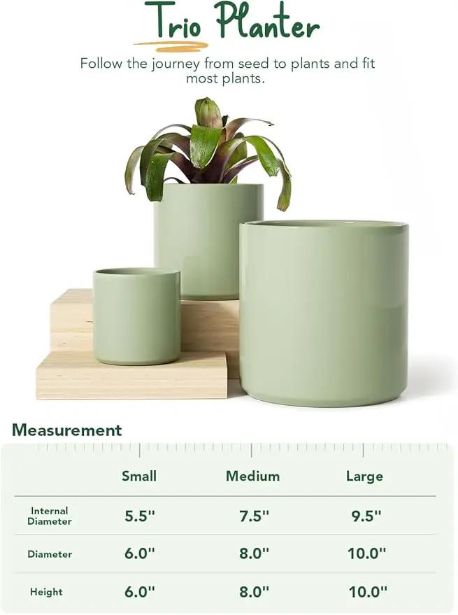 LE TAUCI Large Plant Pots Set, 10/8/6 Inch Ceramic Planters for Indoor Plants, Mid-Century Modern Flower Planter Pots with Drainage Hole and Plug, Round Planter, Set of 3, Reactive Glaze Olive Green by GreenHaven Gardens