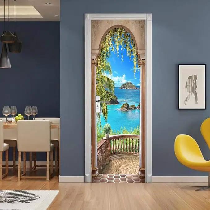 3D Door Stickers Murals - Landscape - Peel and Stick - Waterproof & Washable - Matt Finish - 34.6" x 78.7" - White - Door & Wall - Adults - Reusable - PVC - Rectangular - Decals by GreenHaven Gardens
