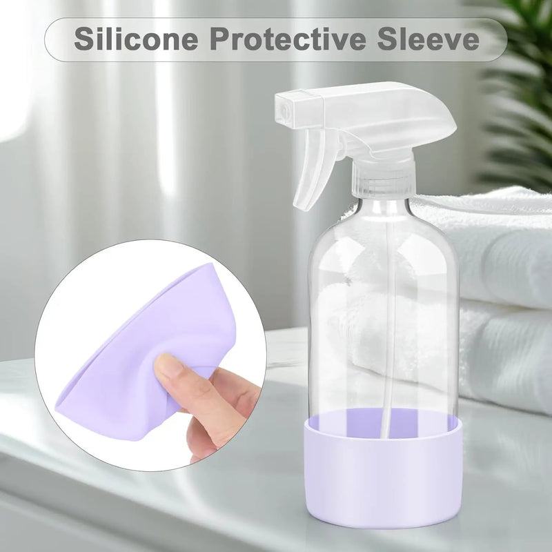 2 Pack Glass Spray Bottles with Silicone Sleeve, 16 oz Empty Refillable Containers with Adjustable Spray Nozzles, Spray Bottles for Hair, Cleaning Solutions and Plants Purple by GreenHaven Gardens