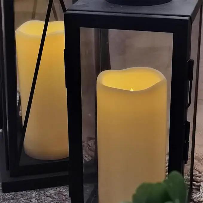 4 Pack Outdoor Battery Operated Candles with Timer Waterproof Led Flickering Candles Flameless Pillar Lights for Party/Lantern/Patio/Wedding/Garden,Cream White,3x6 Inch by GreenHaven Gardens