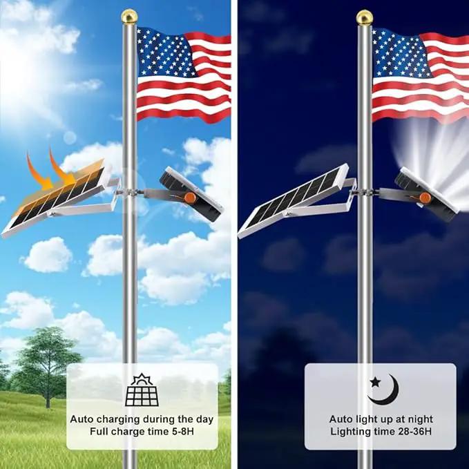 TINSUM Solar Flag Pole Lights Outdoor, Solar Powered Flagpole Lights Dimmable Lighting American Flag Coverage Bright LED Spotlight fit 2'' to 3'' Flagpoles Mount for Commercial,Garden,Boat,Fence,Barn by GreenHaven Gardens