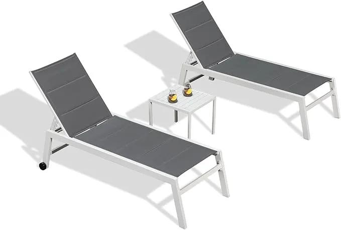 PURPLE LEAF Outdoor Chaise Lounge Set Adjustable Sunbathing Recliner with Side Table for Poolside Beach Outside Patio Aluminum Chaise Lounger Grey by GreenHaven Gardens