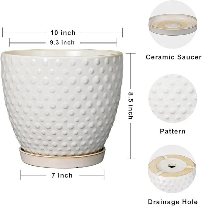 G EPGardening 10 Inch Plant Pot Ceramic Pots for Plants Indoor Outdoor Plant Pots with Drainage Hole and Saucer Round Large Flower Pot for Home Garden Office White by GreenHaven Gardens
