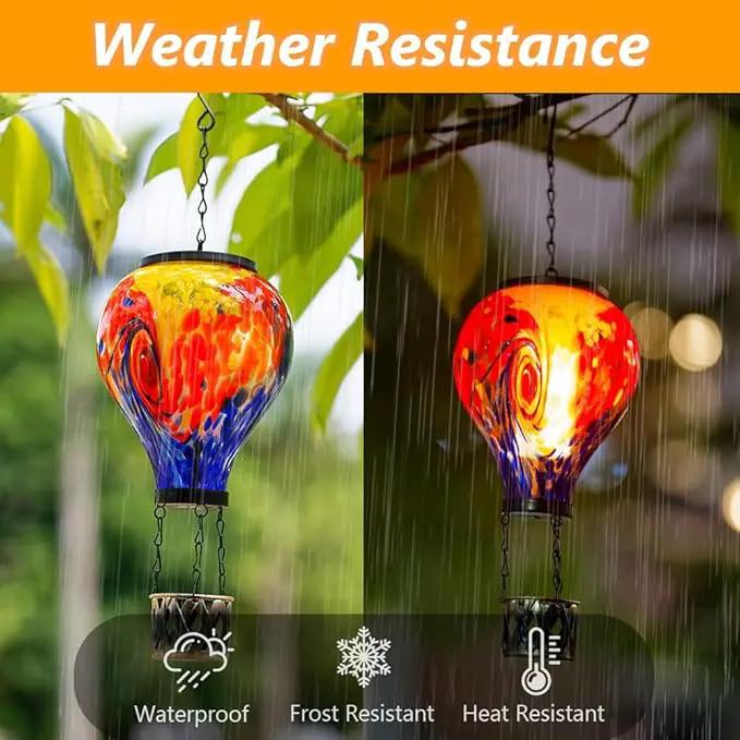 Starsoul Solar Hot Air Balloon Lantern with Flame Tie-Dye Style Hot Air Balloon Lamp Glass Outdoor Solar Hanging Lantern Waterproof for Garden Yard Patio by GreenHaven Gardens