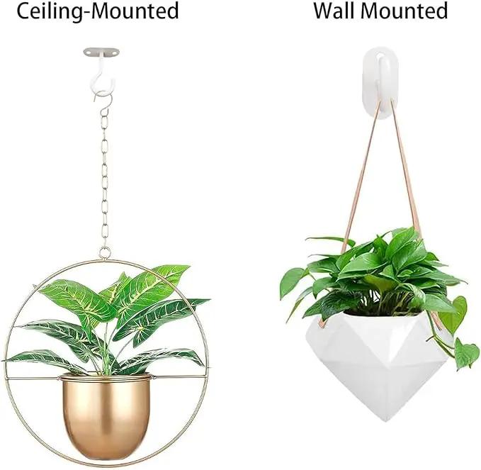 Ceiling Hooks for Hanging Plants-Metal Heavy Duty Wall Mounted Hangers for Hanging Bird Feeders, Planters, Wind Chimes, Include Professional Drywall Anchors (Pure White) 3 Pack by GreenHaven Gardens