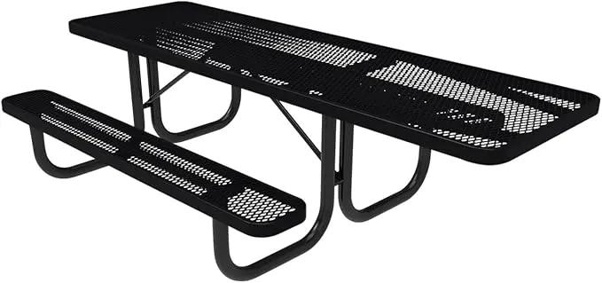 Coated Outdoor Furniture Heavy-Duty Portable ADA-Compliant Outdoor Picnic Table, Expanded Metal Patio Dining Furniture Made in America (8ft Rectangular, One-Side Handicap, Black) by GreenHaven Gardens