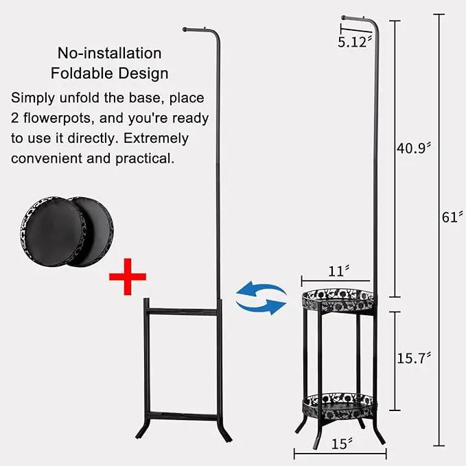 COPREE 2-tier Hanging Plant Stand, Space-Saving Iron Planter Shelves Flower Pot Organizer Rack Multiple Flower Pot Display Holder Shelf Indoor Outdoor Heavy Duty Planter Shelving Unit by GreenHaven Gardens