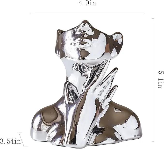 BrownLove Silver Ceramic Face Vase, Modern Silver Decorative Art Vase, Bookshelf Placed On The Desktop, Small Living Room, Office and Bedroom by GreenHaven Gardens