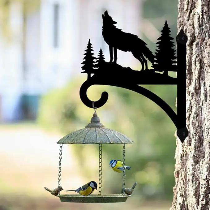 Peacoblue Iron Plant Hangers Hooks for Outdoor Indoor Hanging Plant Flower Fern Pots Lantern Bird Feeder,12"x15" Weather Resistant Metal Wall Holder for Porch Garden Farmhouse(Howling Wolf and Forest) by GreenHaven Gardens