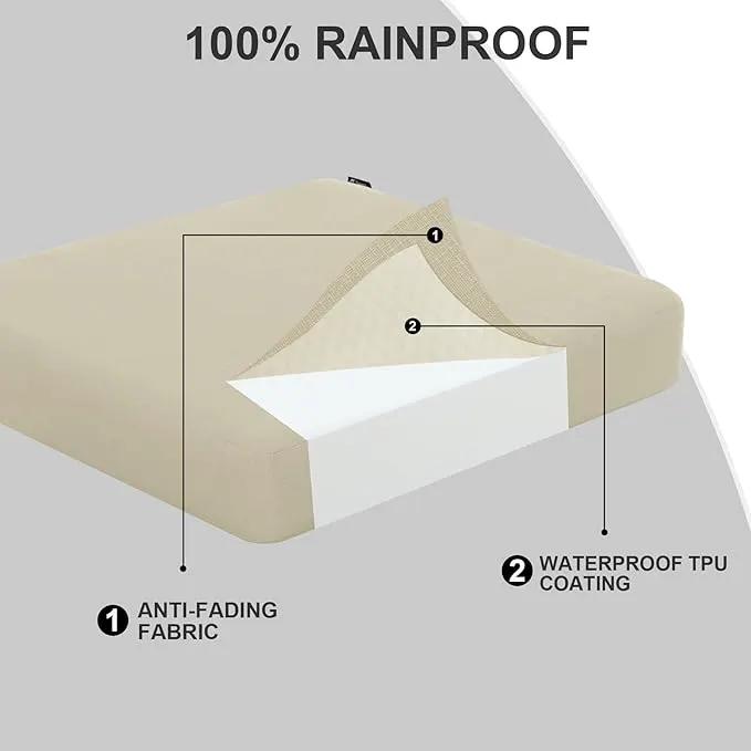Favoyard Outdoor Chair Cushion 16 x 17 x 3 Inch Rainproof & 3-Year Fade Resistant Patio Furniture Cushions with Removable Cover and Adjustable Ties for Garden Sofa Couch Pads Set of 2, Beige by GreenHaven Gardens
