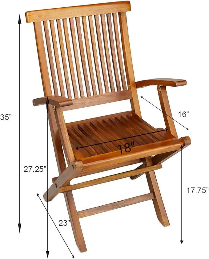 TeakCraft Teak Folding Arm Chair - 2 Piece Foldable Chairs Set - Fully Assembled - Solid Wooden Outdoor, Indoor- Wood Dining Room, Kitchen, Patio, Bistro Chairs, The Mille by GreenHaven Gardens