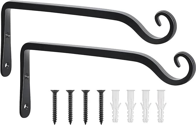 Gtongoko 2 Pack 10 Inch Plant Hangers Outdoor Metal Hanging Plant Bracket Bird Feeder Wall Hooks for Hanging Flower Basket, Wind Chimes, Solar Lanterns, Black by GreenHaven Gardens